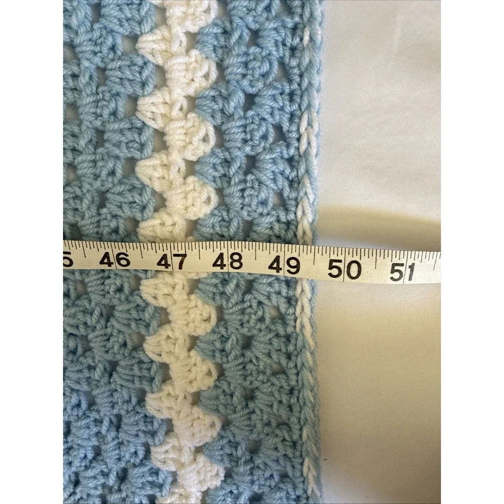 Snowman Crocheted Hand Knit Afghan Throw Blanket 49x41” Baby Blue Winter Holiday